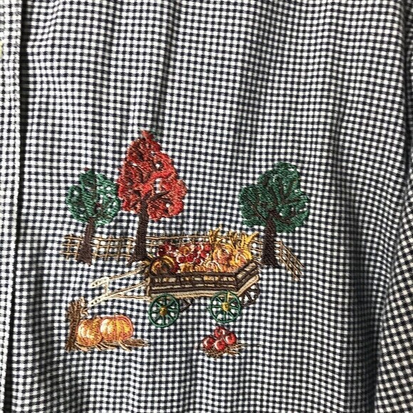 Solutions Casualwear Button Front Embroidered Shirt Size M‎ Black White Check - Picture 6 of 10